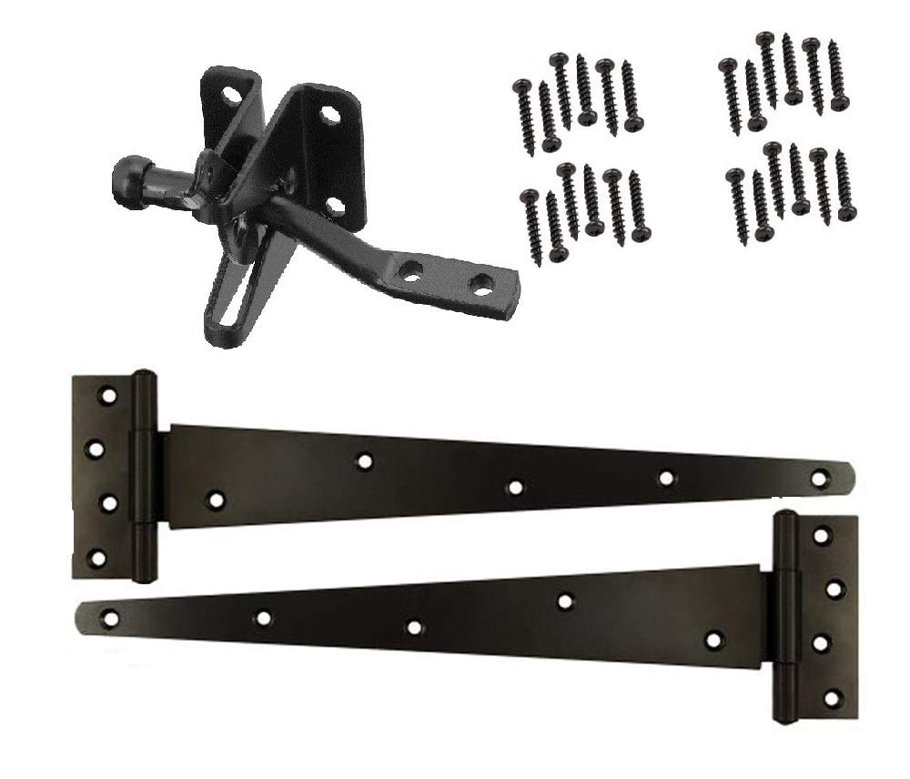 Merriway BH07087 Heavy Duty Wooden Garden Gate Hanging Kit, 2 x 12 inch Black Tee Hinges, Black Auto Close Latch & All Fixings
