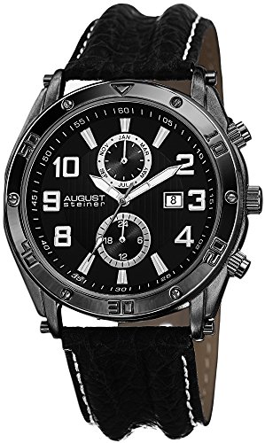 August Steiner Men's AS8117BK Swiss Quartz Multifunction Black Leather Strap Watch