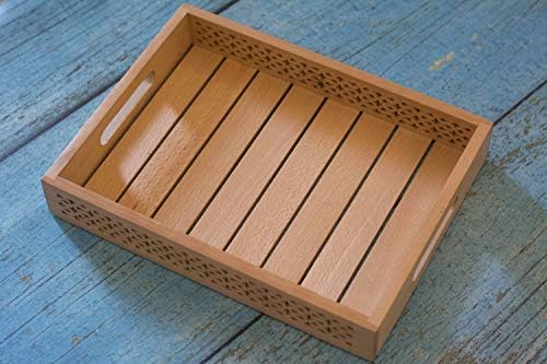 Sheesham Wooden Jalidar Gradient Brown Tray for Serving Snacks/Tea/Coffee, Kitchen