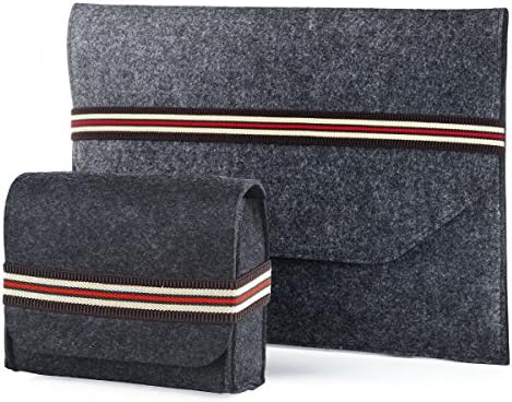 MacBook Pro 15” / MacBook Pro Retina 15.4 inch Felt Sleeve Laptop Netbook Sleeve with Mouse Accessories Pouch Bag Bundle – Versatile, Lightweight and Quick Access Case Protector Bag – Dark Gray