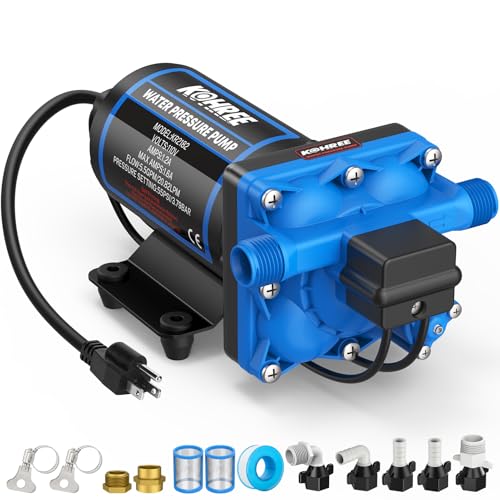 Kohree 110V AC Water Pressure Pump, 5.5GPM 55 PSI, On Demand Self-Priming RV Fresh Water Pump, 4-Chamber Diaphragm Pump with Pressure Switch and Strainer for RV, Marine, Garden, Kitchen, Bathroom