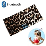 Bluetooth Wireless Headband Headsets, LC-dolida Bluetooth Music Sleep Headphones Sports Headbands Built-In Speakers Microphone for Workout, Crossfit, Running, Yoga, Leopard-Brown