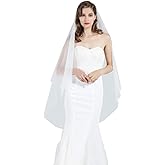 BEAUTELICATE Bridal Wedding Veil 2 Tier For Women Cut Edge Knee Chapel Length With Comb Ivory White