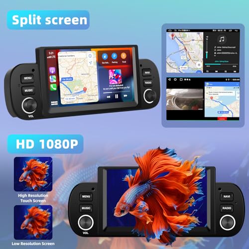 Motorsi 2+64G Carplay Car Radio for Fiat Panda 2013-2020 with Wireless Android Car, Android Bluetooth Car Stereo Screen with GPS Navigation/WiFi/Hi-Fi/FM/SWC/2 USB/Mirror Link/Canbus + Mic