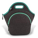 Insulated Extra Large Neoprene Lunch Bag For Women, Men & Kids | Pocket | 5mm Insulation | 13.5” | Reusable | Washable | Soft Designer Cotton | Lunch Box | Best YKK Zipper In The World |DarkGrey