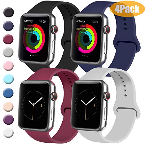 Tobfit 4 Pack Sport Bands Compatible with Apple Watch Band 38mm 42mm 40mm 44mm, Soft Silicone Replacement Band Compatible with Watch Series 5/4/3/2/1