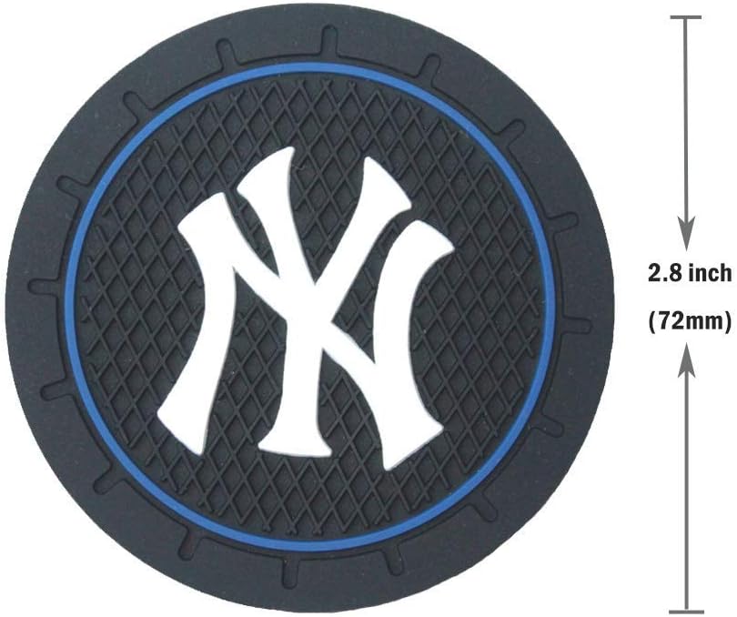 2Pcs Yankees Logo Removable Car Cup Holder Coasters, Silicone Coasters for Cup Holders, Universal Vehicle Cup Holder Coasters for MLB Yankees Team Fans, 3-1/8" Diameter. (Yankees Black)