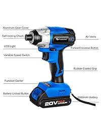 Prostormer 20 V Max 1 4 pulgadas sin escobillas conductor de impacto inalámbrico con luz LED, batería de iones de litio de 2,0 Ah, 1 hora rápido cargador y bolsa de herramientas