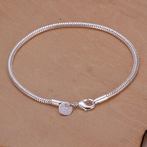 New Women Fashion 925 Sterling Silver Plated 3MM Snake Chain Bracelets Jewelry
