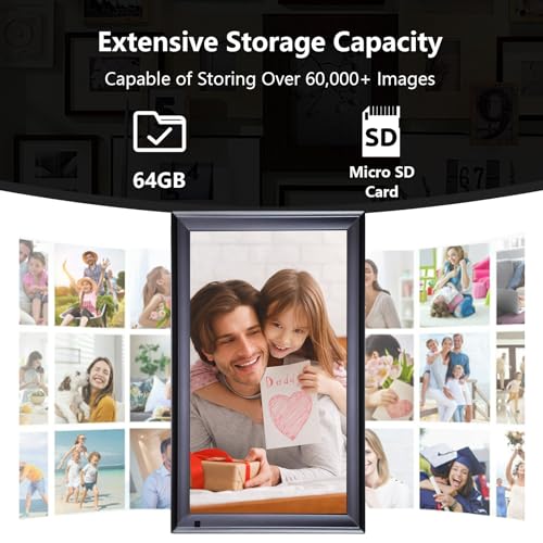 Frameo WiFi Digital Photo Frame 15.6 Inch, PINREK Electronic Picture Frame | Motion Sensor Auto-Wake, IPS HD Touch Screen, Auto-Rotate, Instantly Share Photos Videos from Anywhere, Wall Mountable