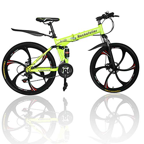 Outroad Mountain Bike 6 Spoke 21 Speed 700CC Double Disc Brake Suspension Fork Rear Suspension Anti-Slip Folding Bike (Black,26 in)