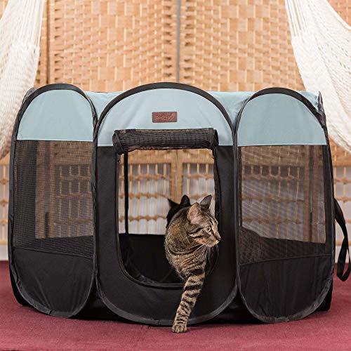 Easyology Cat Playpen for Indoor Cats - 23” Tall x 30” Wide - Claw-Proof Mesh, Thick Zippered Foldable Pet Playpen - Travel Cat Kennel/Cat Crate with 10 Second Setup - Animal Playpen - Thumbnail 3