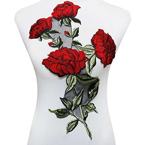 Large Floral Rose Patch Embroidery Applique Patches 17.72" x 9.45" Sew On Sticker Sewing for Craft Clothing Design T1786