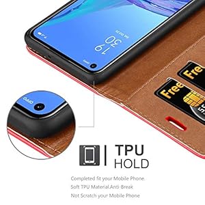 iCatchy - Custodia a portafoglio in pelle per Oppo A53, colore: Rosso - immagine 6