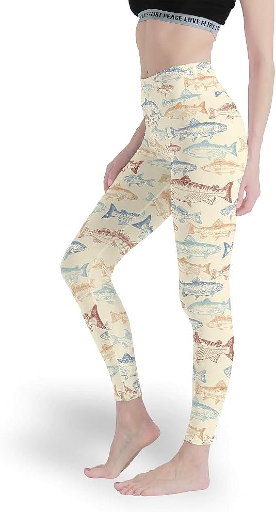 Alskyonyg Women's Trout Fishing High FullLength Seamless Leggings for