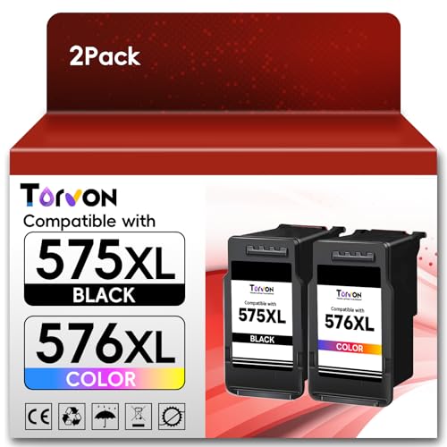 Torvon 575XL 576XL Ink Cartridges Compatible for Canon 575 and 576 PG-575XL CL-576XL for Canon Pixma TS3550i TS3551i TS3750i TS3751i TS3752i TR4750i TR4751i TR4755i TR4756i ( 575XL Black, 576XL Colour