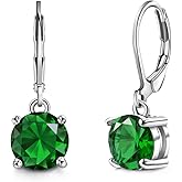 8MM Round Crystal Leverback Earrings, Vintage Style Birthstone Jewelry for Women, Sapphire, Garnet, Emerald Fashion Drop Dangle Earrings