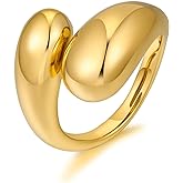 WOWORAMA Chunky Open Rings for Women Gold Silver Adjustable Dome Teardrop Rings Bold Thick Statement Rings Simple Stackable Band Rings