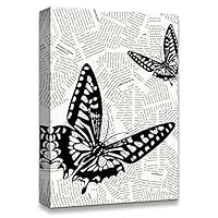 Canvas Wall Art Butterfly On The Newspaper Canvas Prints Home Artwork Decoration for Living Room,Bedroom - 12x18 inches