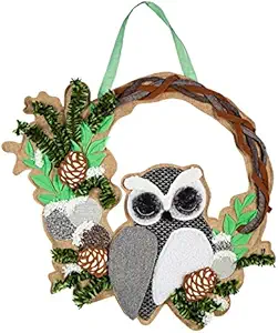Evergreen Door Hanger Set, Snow Owl Door Decor with Fleur-de-Lis Metal Holder