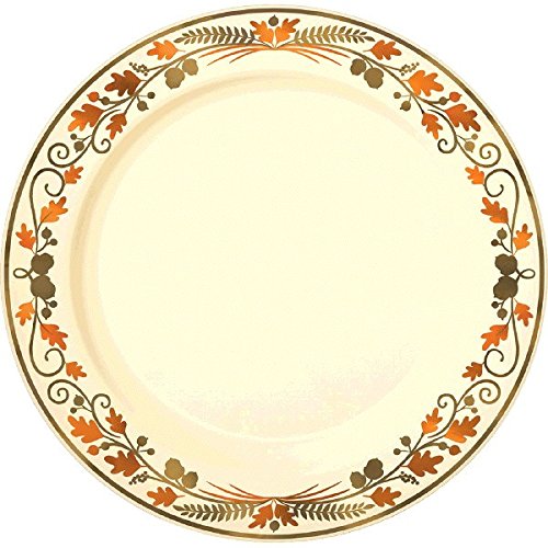 Amscan Colors of Fall Thanksgiving Party Premium Round Plate Tableware, Plastic, 10