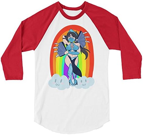 Rainbow Gamer Sexy Kitana Classic Mortal Kombat II Cartoon Film movie 3/4 Baseball Sleeve 4 Variations t shirts (Small, White/Red)