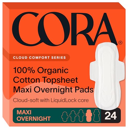 Cora 100% Organic Cotton Topsheet Pads Maxi Overnight Pads (24 Count)