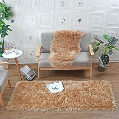 YIHAIC Faux Lammpäls fårskinn matta, modern vardagsrum matta rymlig långt  hår päls utseende mysig fårskinn sängmatta soffa matta (brun, 80 x 180 cm):  Amazon.se: Home