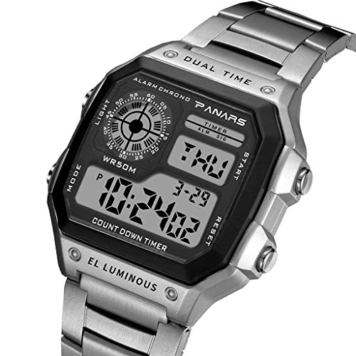 Electronic Watch Men's Waterproof Multi Function Sports Watch Square Fashion Electronic Watch (silver)