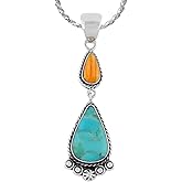 Turquoise Necklace 925 Sterling Silver & Genuine Gemstones Pendant with 20" Chain