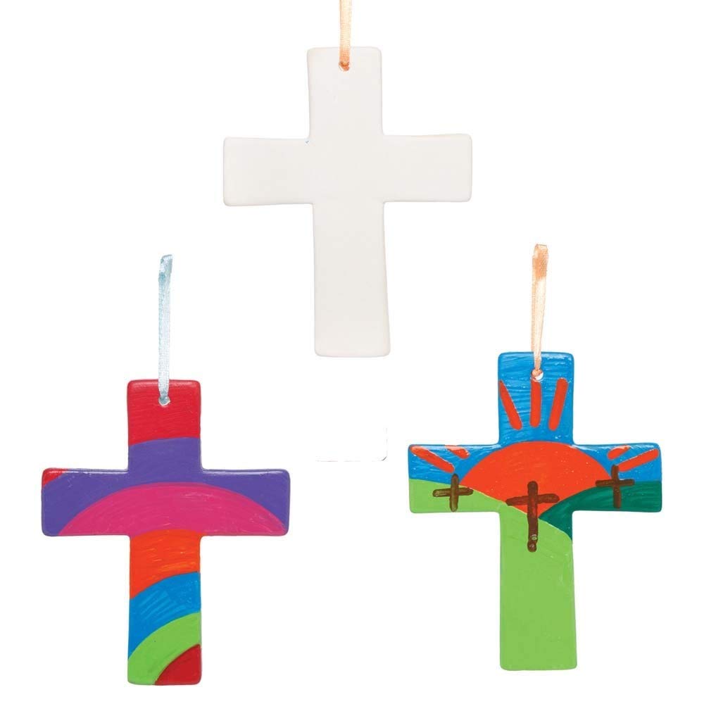 Baker Ross Cross Ceramic Decorations - Pack of 5, Easter Crafts, Craft For Kids (AX783)