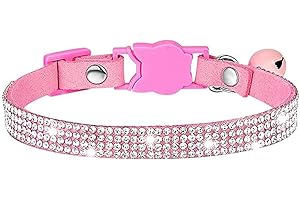 Bbmmayy Cat Collars,Rhinestone for Girl Cats Bling Kitten Flower Adjustable Breakaway Collar with Bell Soft Velvet Leather Collar for Puppy Small Dogs (Pink)