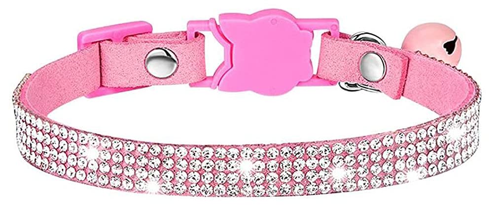 haoyueer Rhinestones Dog Cat Collars with Bell Bling Pet Puppy Collars with Soft Velvet Crystal Collars Girl Jeweled Necklace (Pink)