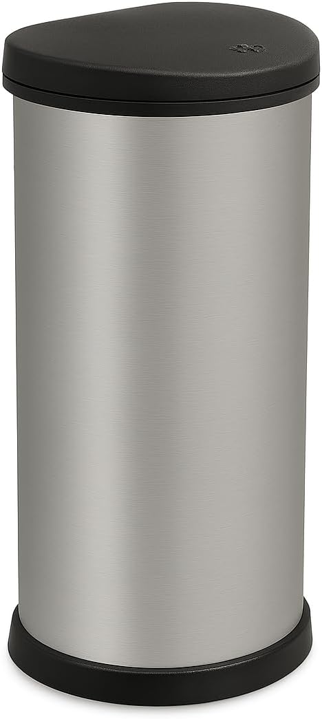 Curver 40L Deco Bin Matt Silver Waste Disposal Kitchen Home Office