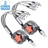 Multi Retractable 2.4A Fast Charger Cord, Yonyim Multiple Charging Cable 4Ft 3-in-1 USB Charge Cord with Phone/Type C/Micro USB for Phone/Huawei/Samsung Galaxy/Pixel/Sony/LG/HTC (2 Pack)