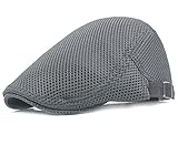 Men Breathable mesh Summer hat Newsboy Beret Ivy Cap Cabbie Flat Cap, Grey, One Size Fits Most
