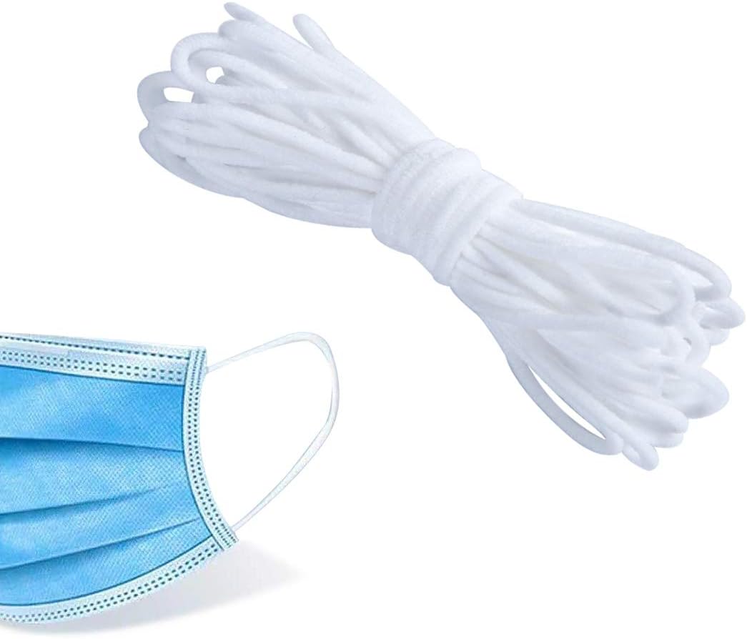 PLAZALA Elastic Strap White Ear Loop Cord Ear Tie Rope Handmade String for DIY Sewing（200yard）