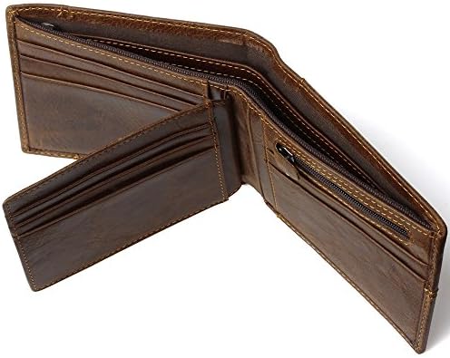 Nesitu Men's Vintage Genuine Leather Bifold Wallets With Coin Pocket