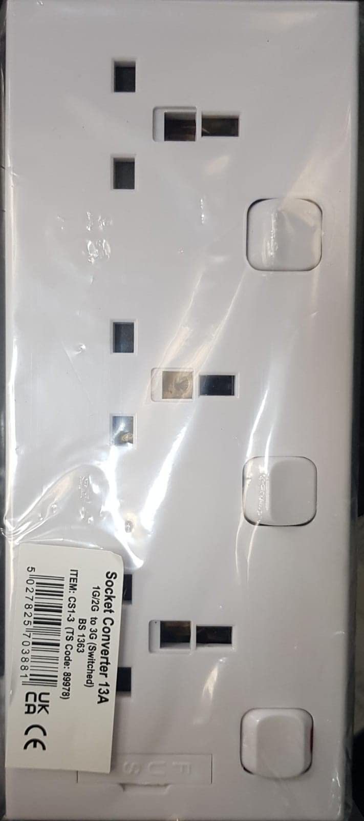 CED CEDCS1-3 White Moulded Single To Triple Switched Socket Convertor