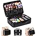 Joligrace Makeup Bag Organizer 15 Inch Professional Cosmetic Train Case 3 Layer Beauty Artist Storage Brush Box with Shoulder Strap PU Leather Designed for Home Travel or Studio Black