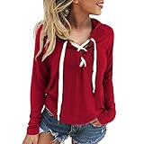 Womens Hoodie,FUNIC Lace Up Long Sleeve Crop Top Hoodie Sweatshirt Coat Sports Pullover Tops (3XL, Red)