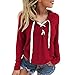 Womens Hoodie,FUNIC Lace Up Long Sleeve Crop Top Hoodie Sweatshirt Coat Sports Pullover Tops (3XL, Red)