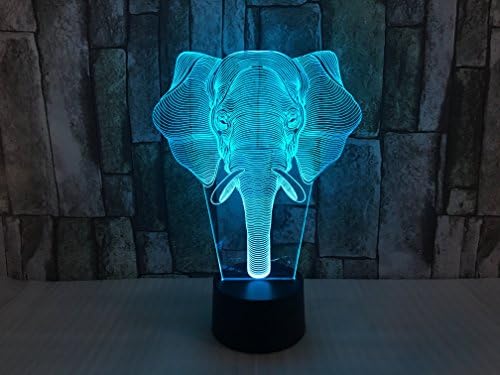 JYIFA 3D LED Elephant Cartoon Lamp 7 Color Change Optical Illusion Touch Mood light USB powered Bedroom Decorative Night Light Multi for Christmas Gifts