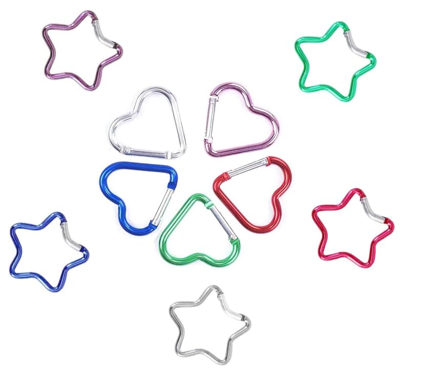 Photo 1 of 10Pcs Heart Star Carabiner Clip Set – Cute Alloy Key Ring in 5 Colors – Backpacks, Water Bottles, Accessory and Keychain Carabiners Outdoor Accessories