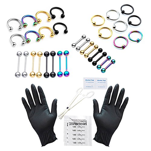 Jovivi 42pcs 16g 1.2mm pro body piercing kit for labret…