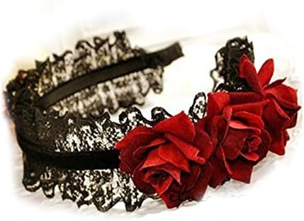 Gothic Lolita COS maid red roses cascading lace hair accessories hair bands