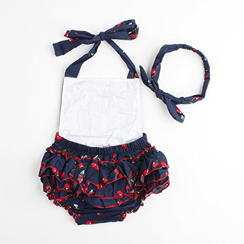 Baby Girls 2pcs Sets Cotton Ruffles Romper Outfits Clothes (M:12Months, Navy Cherry)