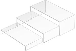 Sezanrpt Acrylic Risers Display Stands 3pcs, Rectangular Dessert Table Display Set, Clear Display Shelf for Funko Pop, Collectibles, Retails, Shoes, Plants, Home Decors, Decoration - 7.5''x8''x8.5''