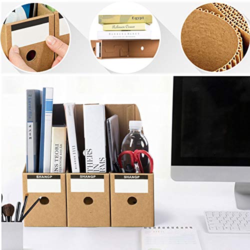 POPLAY 7 PCS Kraft Magazine File Holder, Desk Storage Organizer Magazine Storage with Blank Label Stickers for Office Home
