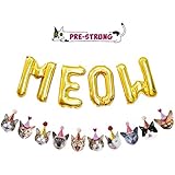 Funny Cat Party Garland Meow Letter Balloons Cats Faces with Party Hats Banner Kitten Bunting Photo Props for Cat Theme Birthday Party Pet Adoption Party Supplies